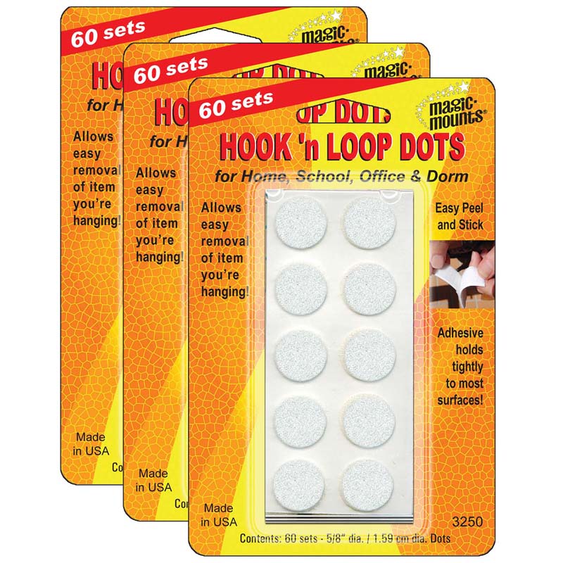 Hook 'n Loop, 5/8" Dots, 60 Sets Per Pack, 3 Packs