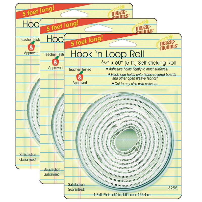Hook N Loop Roll, 3/4" x 60", White, 3 Rolls