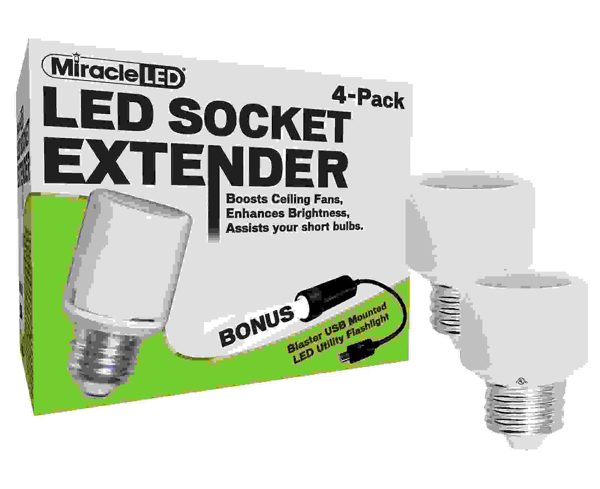 Miracle LED 604365 LED Socket Extender 4Pk Boosts Brightness