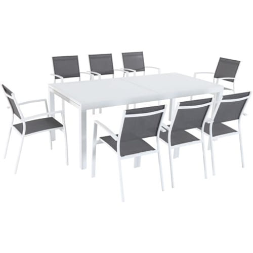 9pc Dining Set: 8 Aluminum Chairs and 1 Extension Table
