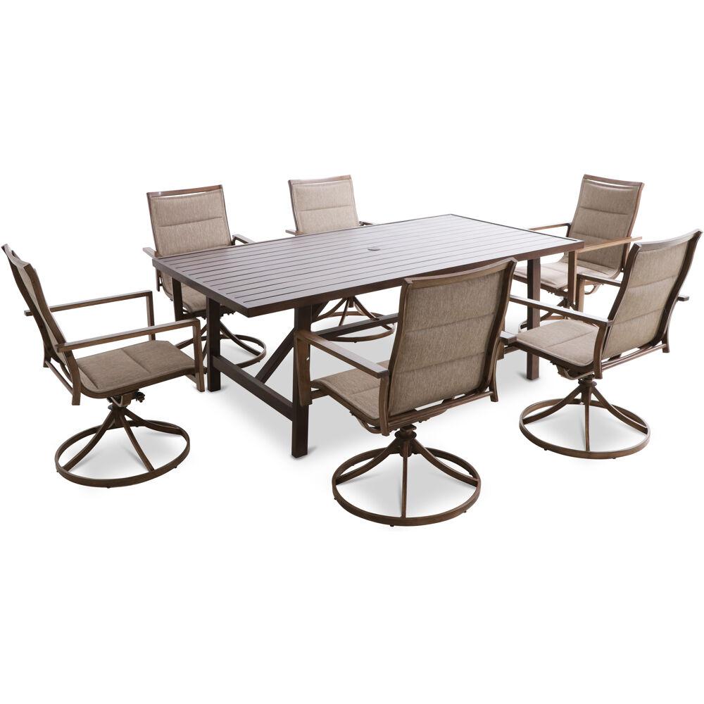 Atlas 7pc Dining Set: 6 Swivel Padded Chrs and 74"x40" Tressle Tbl