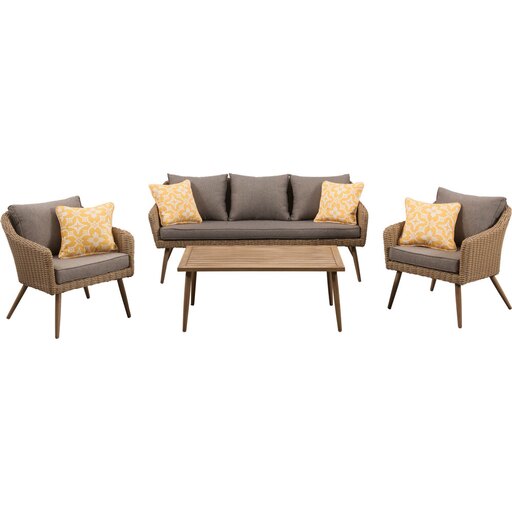 Jaden 4pc Set: 2 Side Chairs, Sofa, and Faux Wood Coffee Table