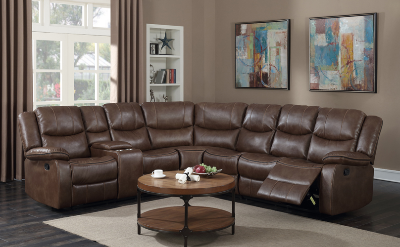 Theo Recliner Leather Gel Sectional in Brown