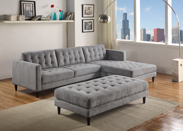 Liam Gray Sectional in Polyester Fabric