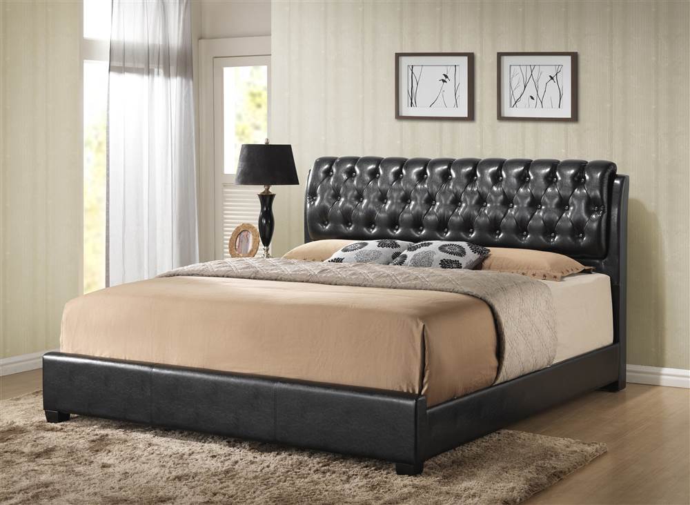 Barnes Full Bed in Black Faux Leather in Black Faux Leather