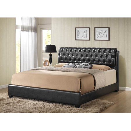 Barnes Queen Bed in Black Faux Leather in Black Faux Leather