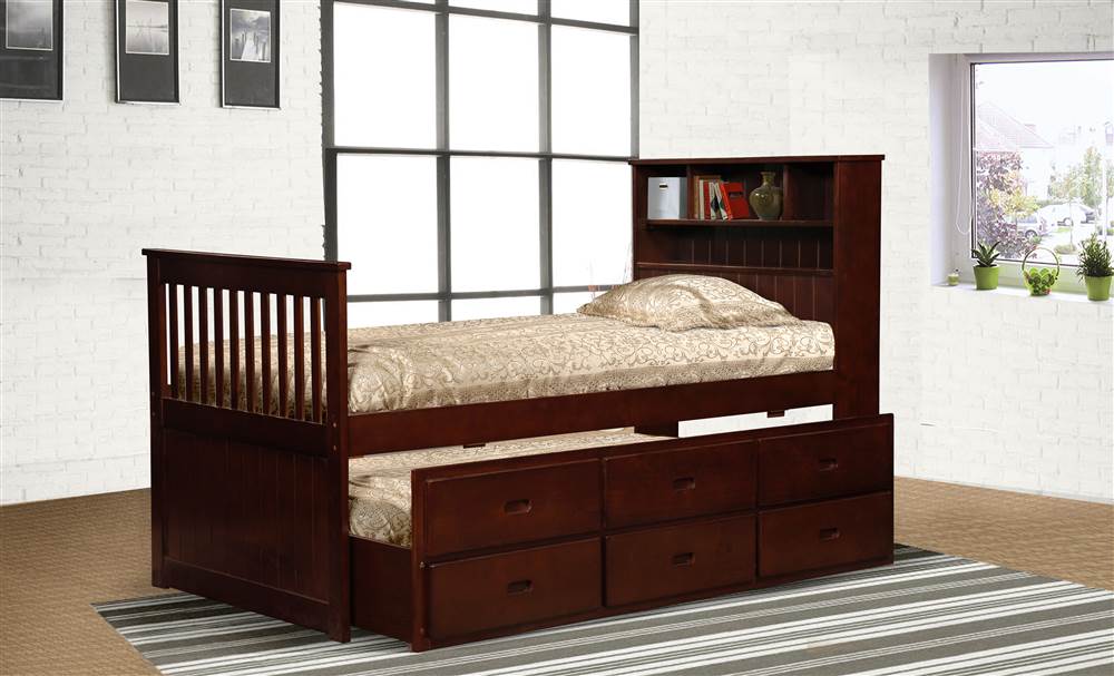 Avalon Twin Captain's Bed with Twin Trundle & Storage in Cherry Finish