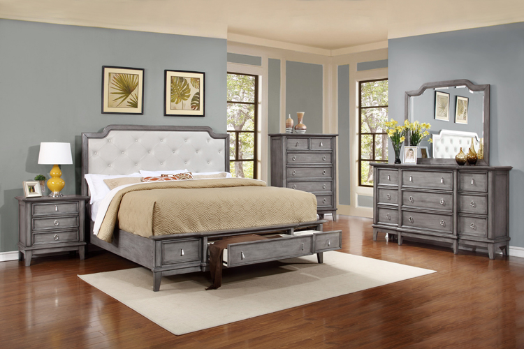 Anastasia Queen Storage Platform Bed in Gray