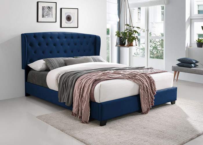 Bedroom Kimberly Tufted Wingback Queen Bed, Blue