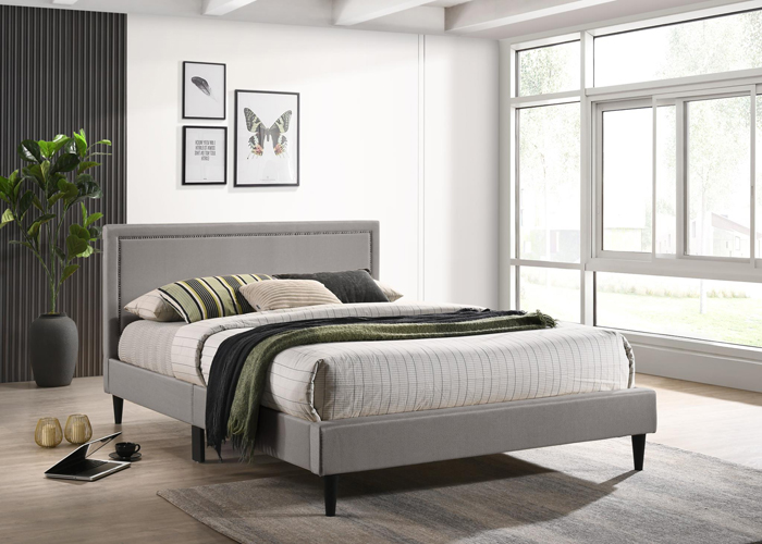 Paula Queen Bed, Light Gray