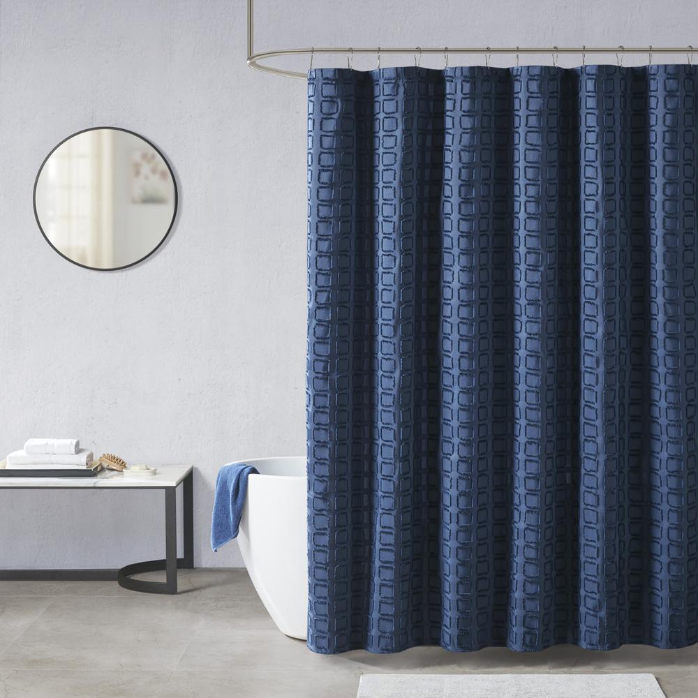 Woven Clipped Solid Shower Curtain Navy 608