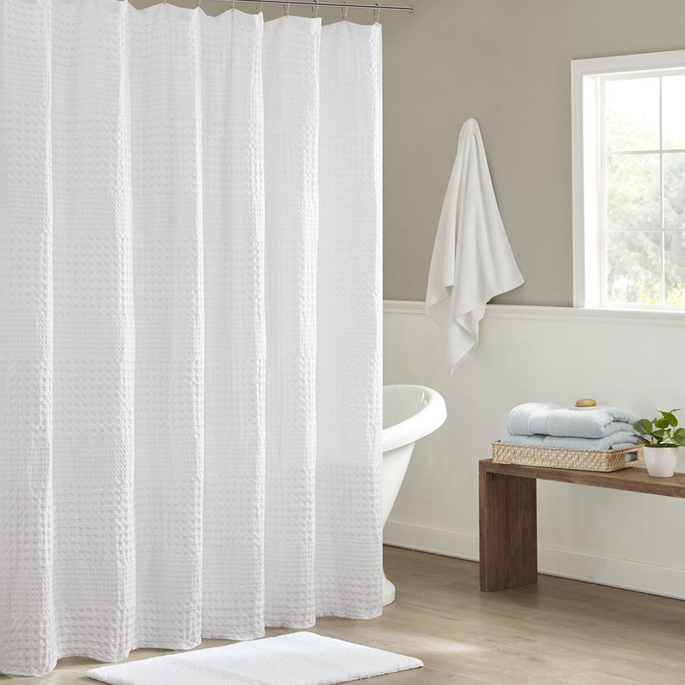 100% Cotton Super Waffle Textured Solid Shower Curtain