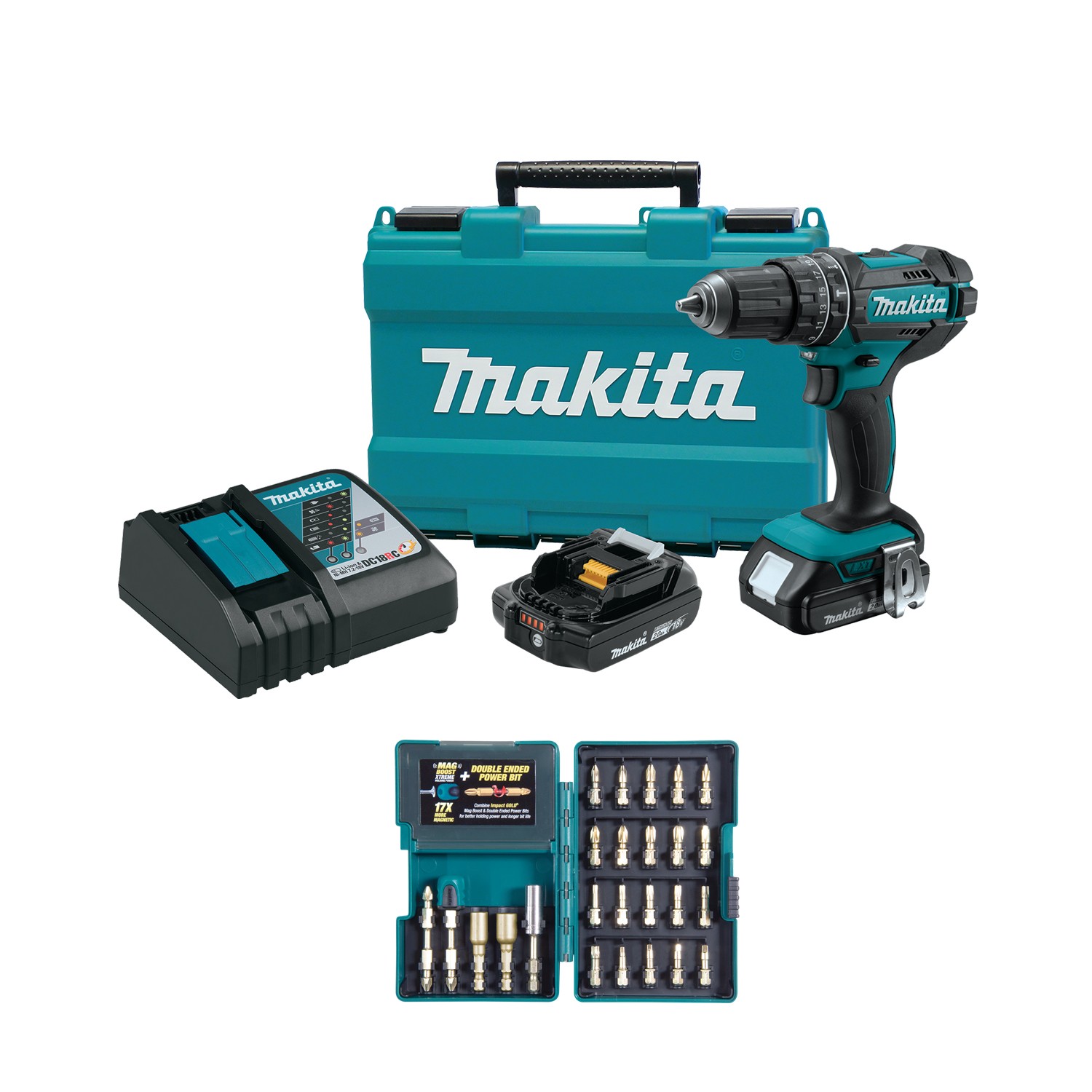 Makita 18V LXT Lithium-Ion Compact Cordless 1/2" Hammer Driver-Drill Kit (2.0Ah)