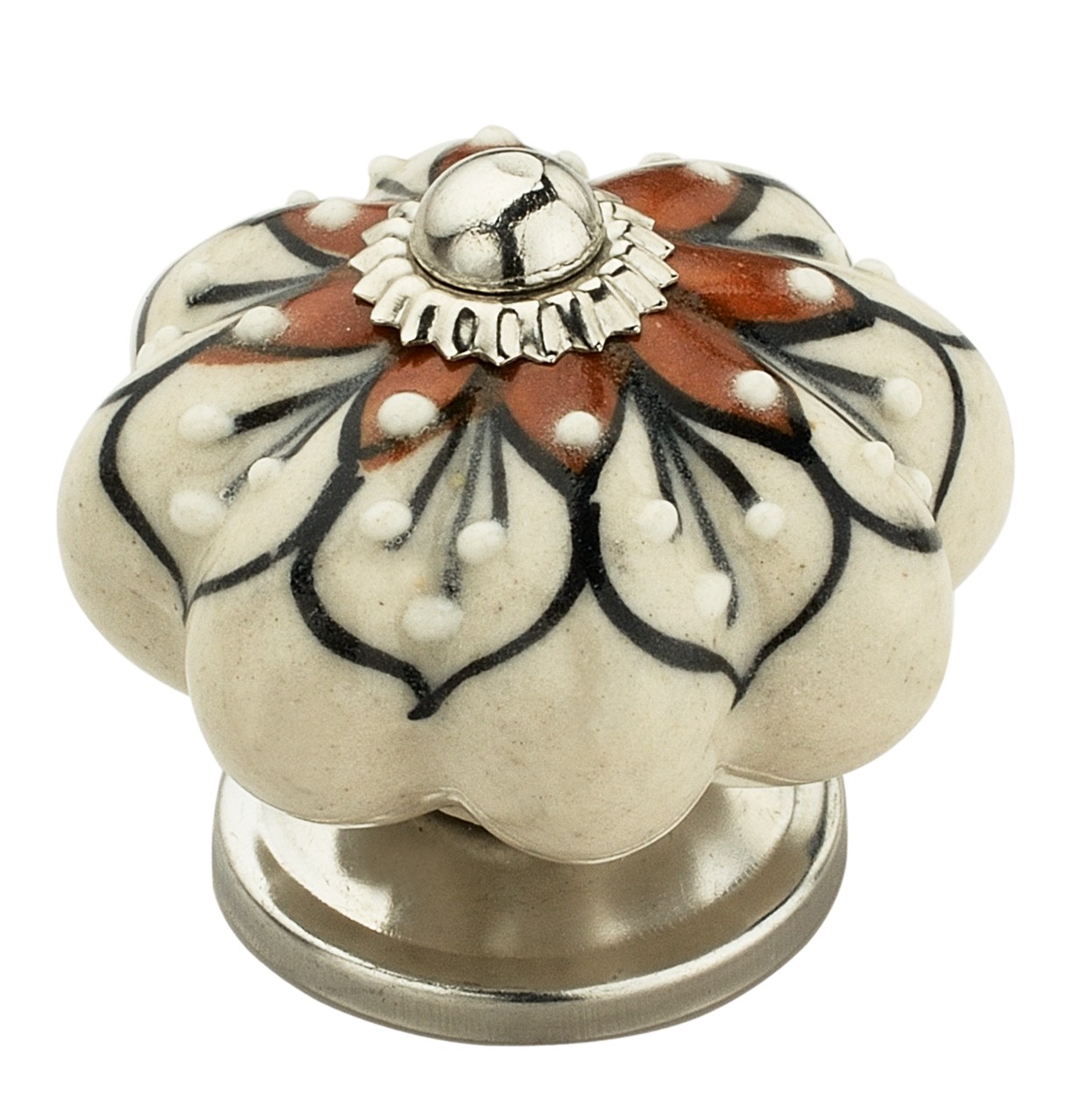 Red Flowered 1-7/10 in. (43mm) Cream & Brown Cabinet Knob