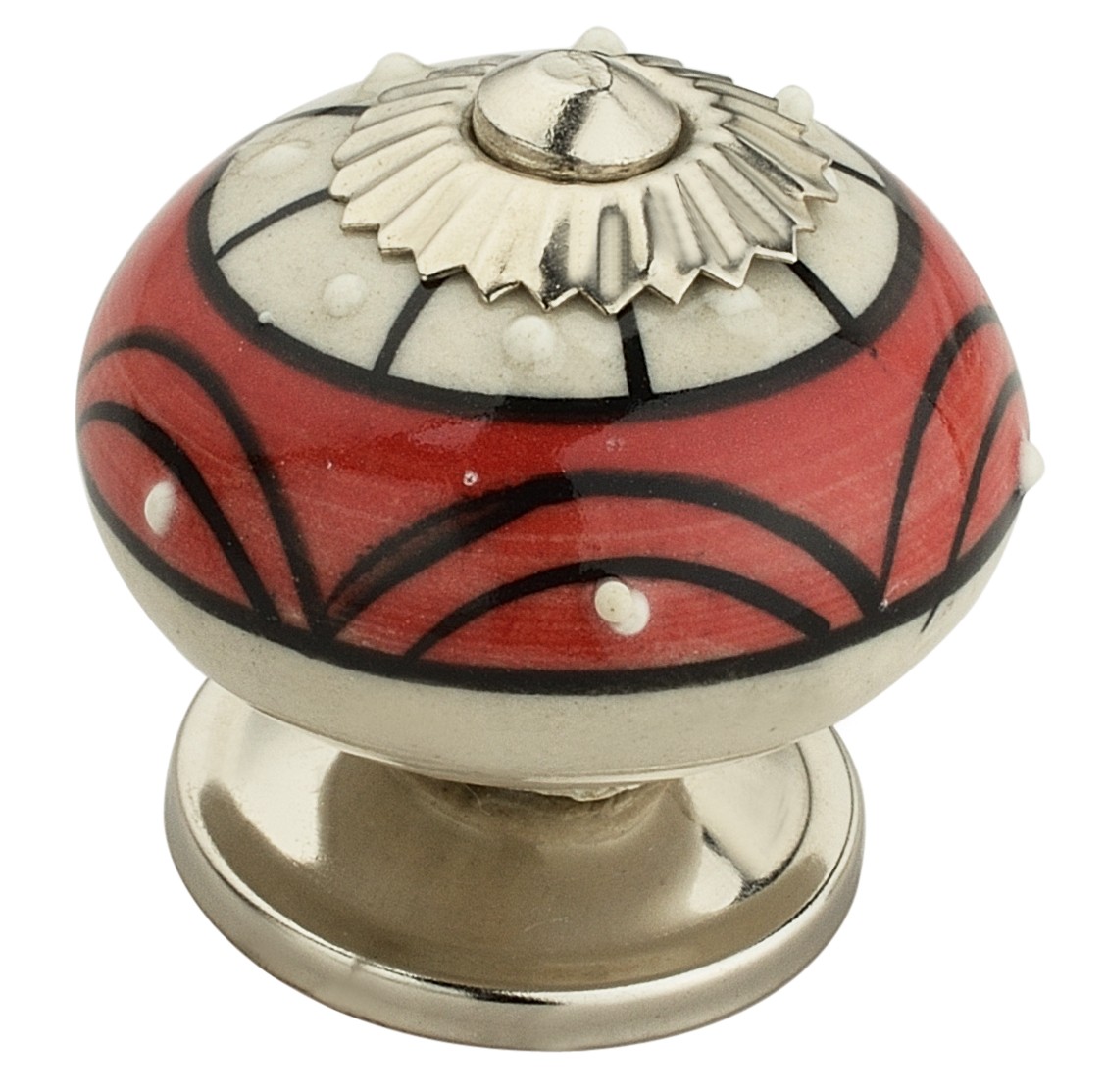 Art 1-3/5 in. (40mm) Red & Cream Cabinet Knob