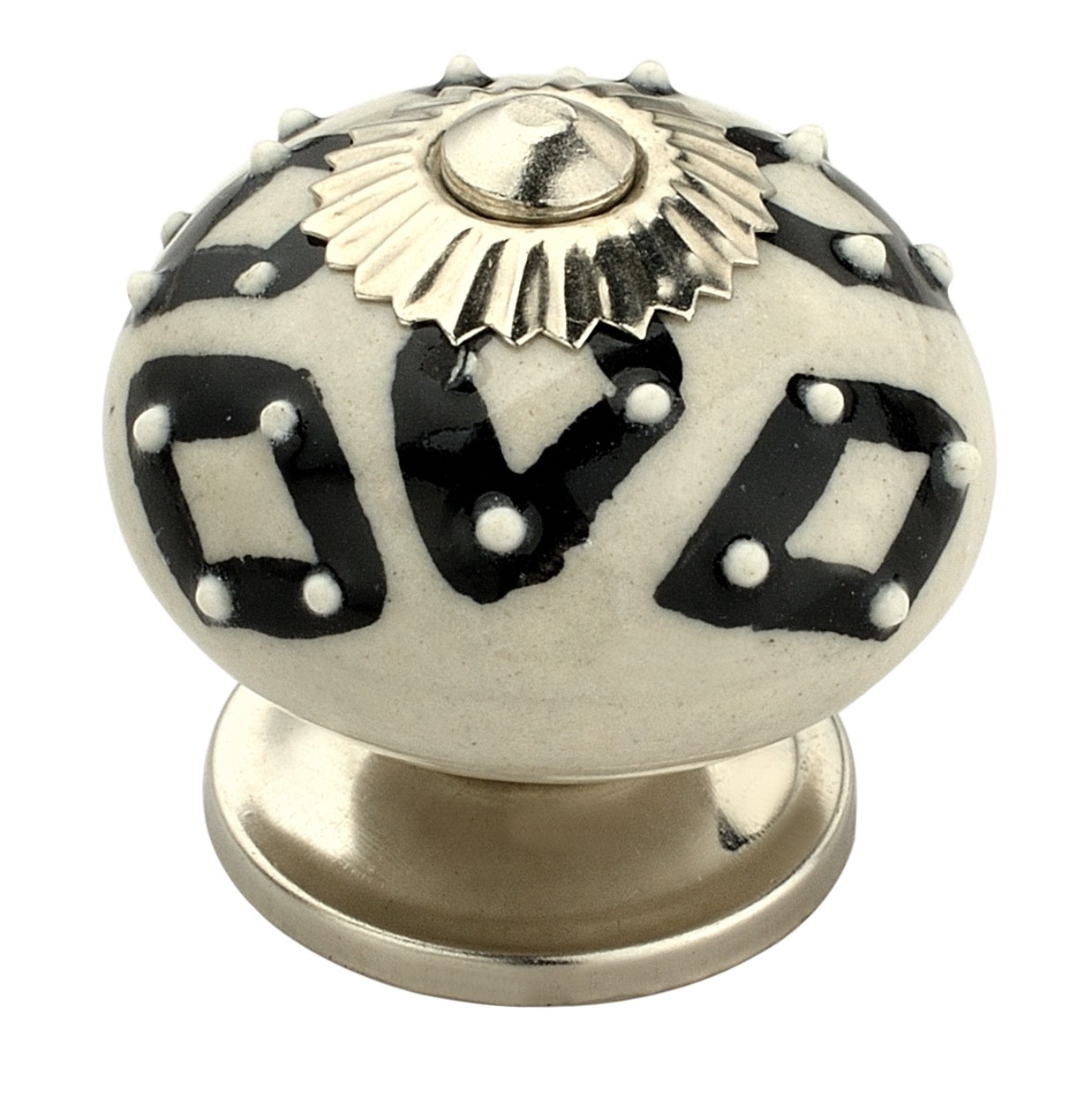 Diamond 1-3/5 in. (40mm) Black & White Cabinet Knob