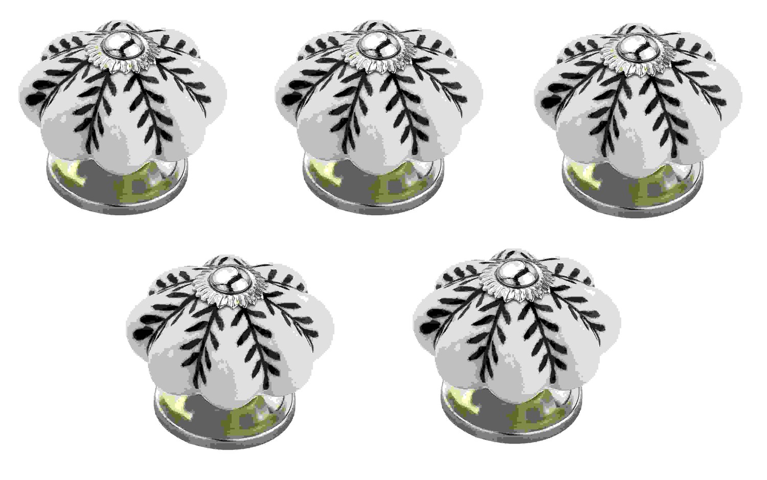 Flowered 1-7/10 in. (43mm) Black & White Cabinet Knob (Pack of 5)
