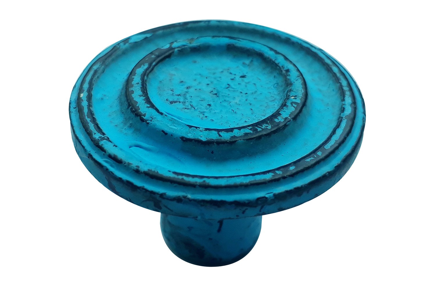 Ringed 1-1/2 in. (38mm) Distressed Blue Patina Cabinet knob