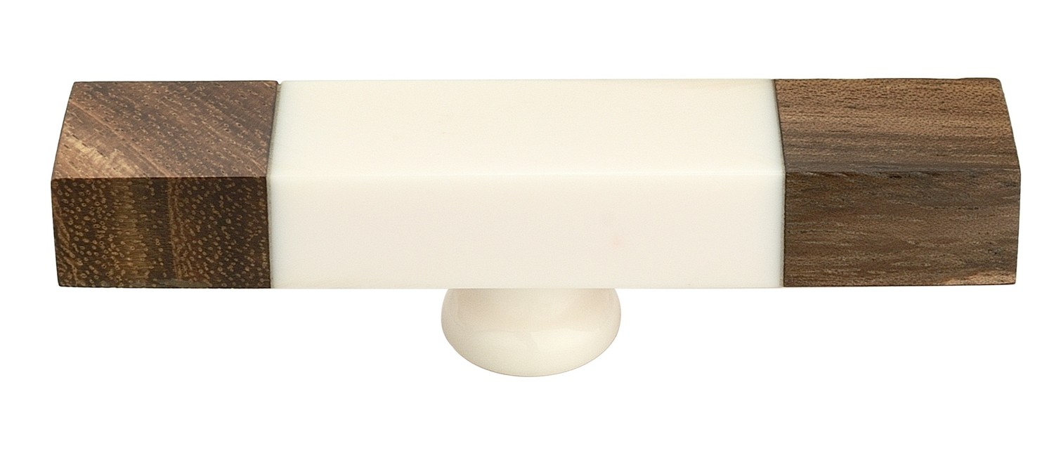 White Architectured 3-5/7 in. (94mm) White & Brown Cabinet Knob