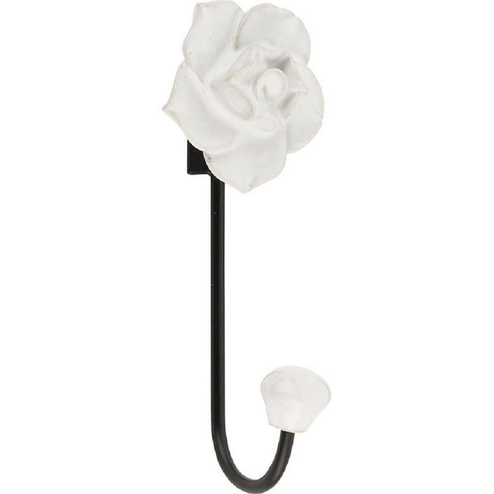 Rose 5-1/2" White Ceramic Hook