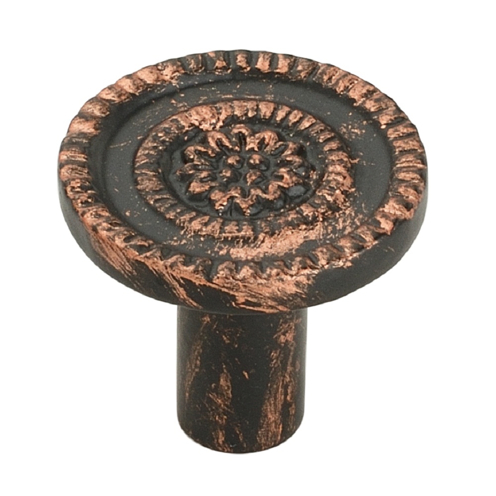 Floral 1-4/9 in. (37mm) Distressed Copper Patina Cabinet Knob