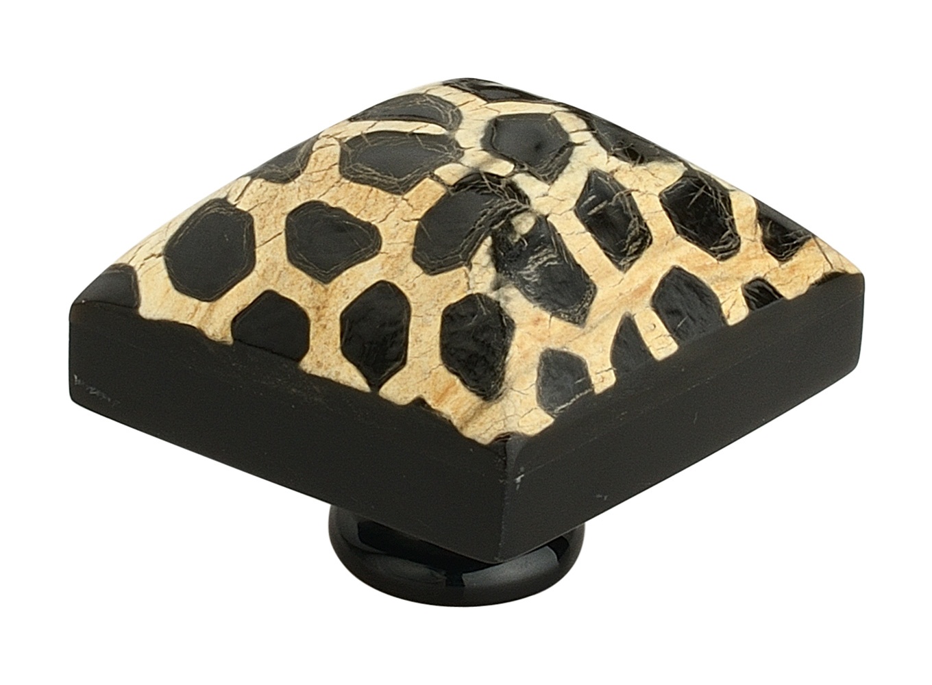 Stone Pattern Pyramid 1-3/8 in. (35mm) Black on Distressed Yellow Cabinet Knob