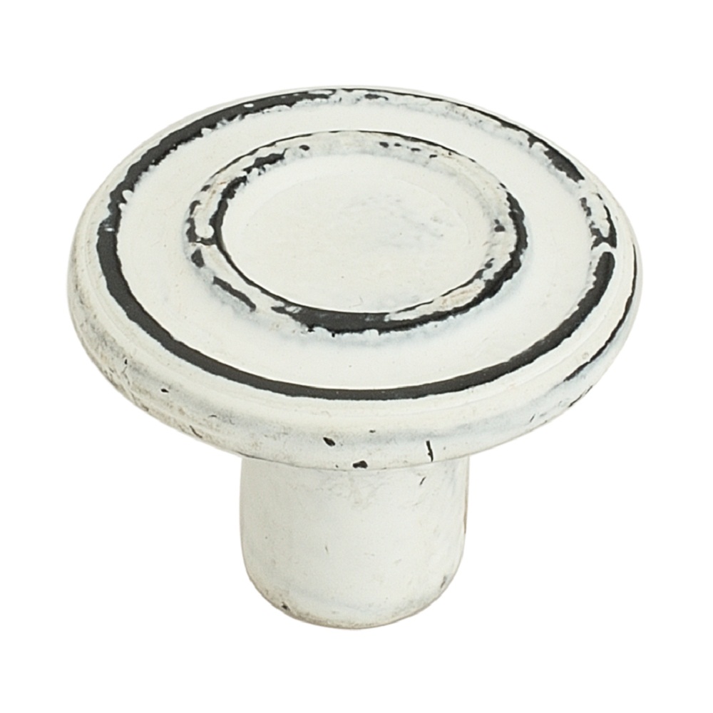 Ringed 1-1/2 in. (38mm) Distressed White Patina Cabinet knob
