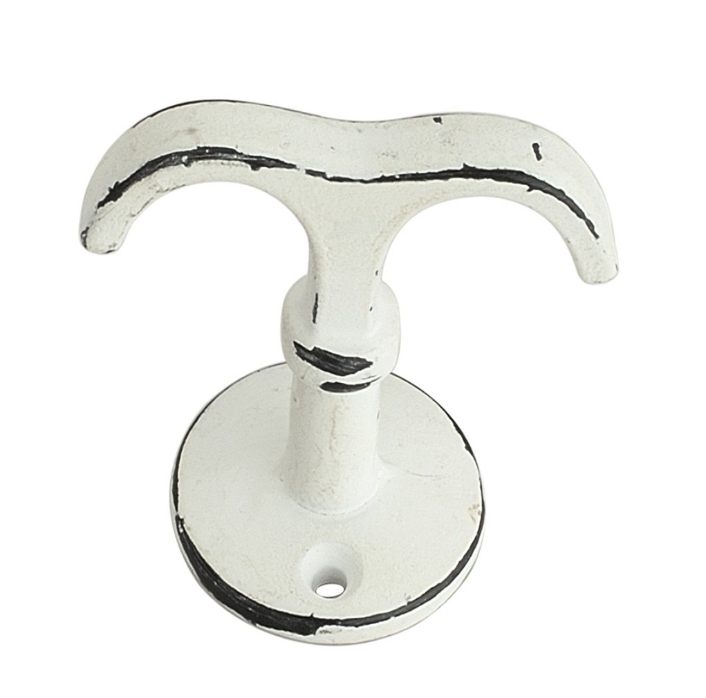 Double Prong Hook Round Base 2-1/6" Distressed White