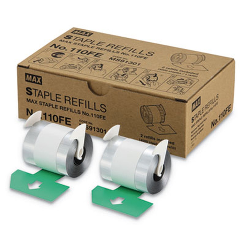 MAX 110Fe Staple Refill - 4000 Per Cartridge - 9/16" Leg - Holds 100 Sheet(s) - for Paper - Silver8000 / Box