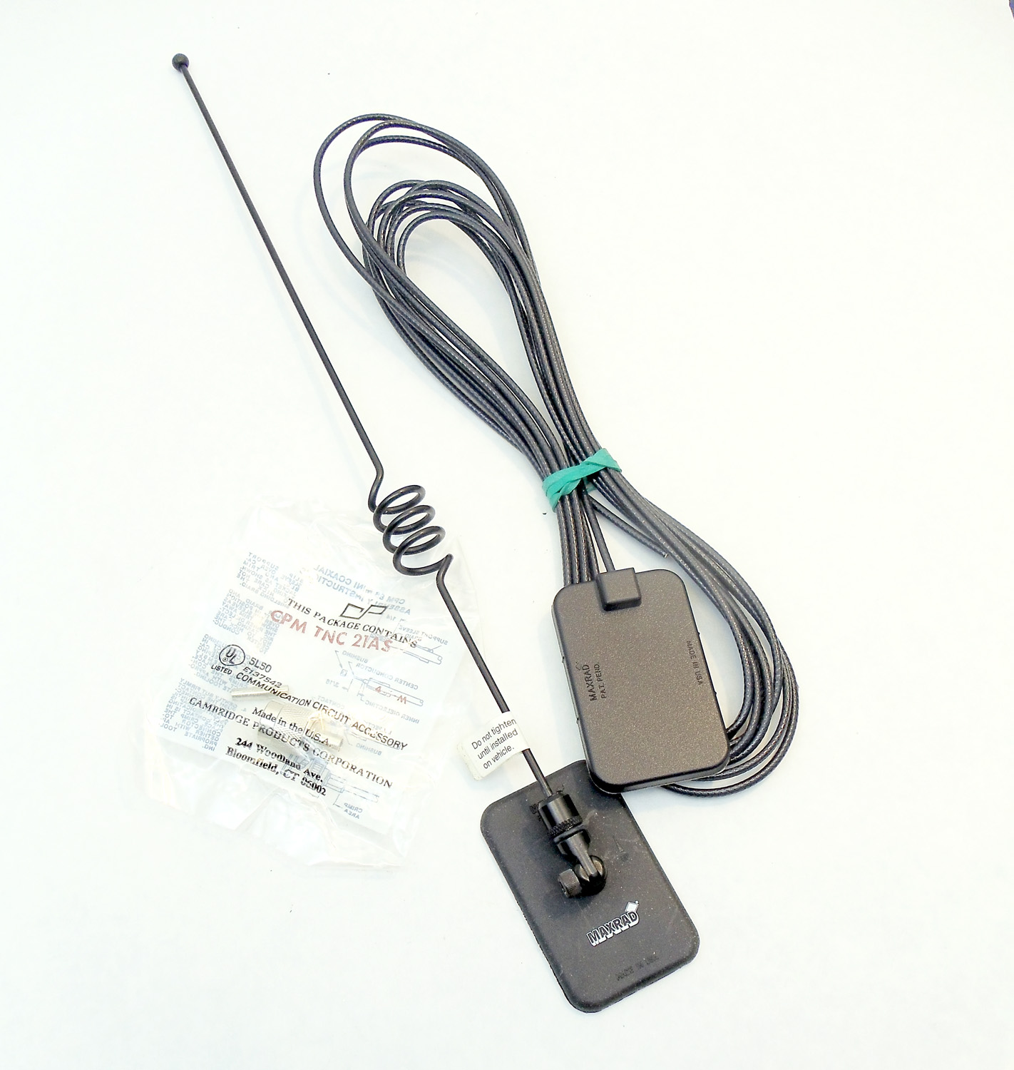 Maxrad - 815-896 Mhz 10 Watt Open Coil Collinear Black Glass Mount Antenna With 15' Cable & Crimp On Tnc Connector