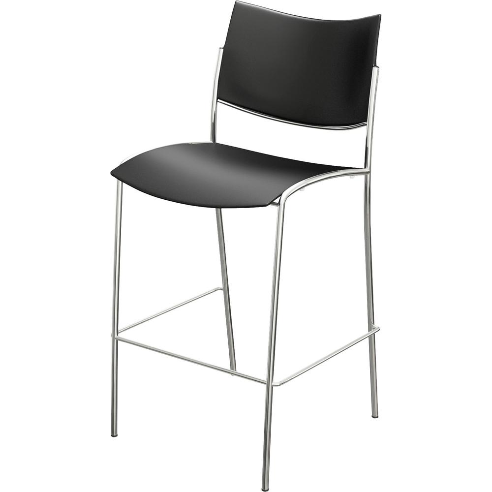 Mayline Escalate Stool - Black Plastic Seat - Black Plastic Back - Silver Frame - Four-legged Base - 2 / Carton