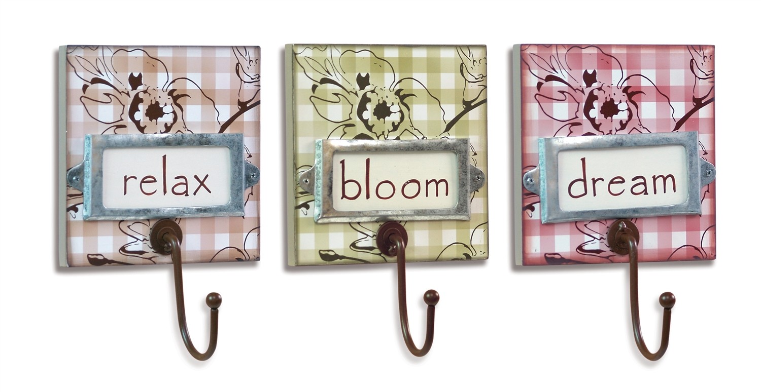 Dream/Relax/Bloom Wall Hook (Set of 12) 8.5"L MDF