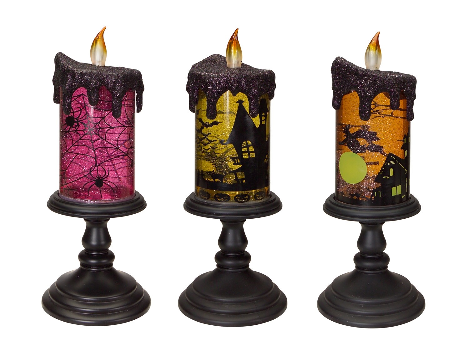 Glitter Halloween Tornado Candle (Set of 3) 10.5"H Plastic (3 AA Batteries Not Included.)