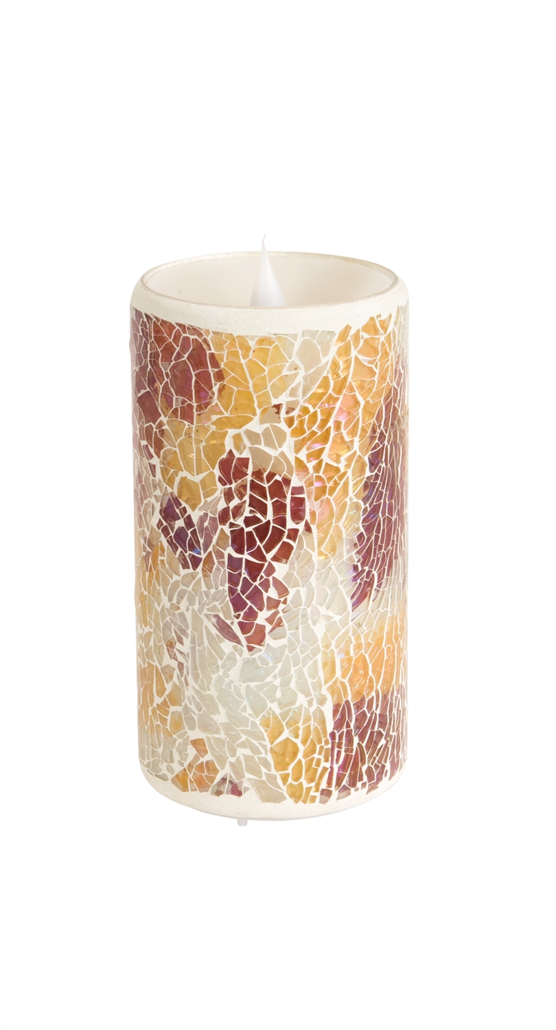 Simplux LED Mosaic Candle w/ Moving Flame (Set of 2) 3"Dx6"H Glass/Plastic