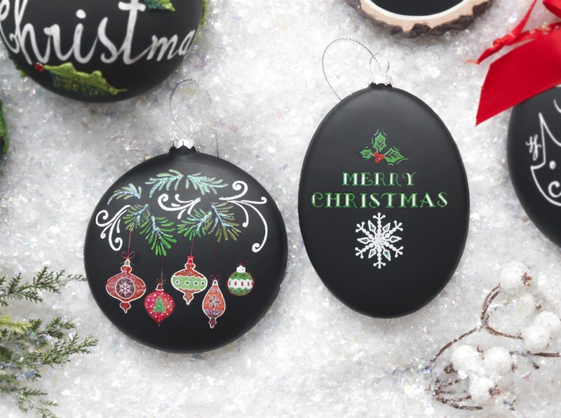 Chalkboard Christmas Ornaments (Set of 12) 4"H,5"H Glass