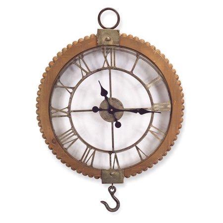 Open Wall Clock w/Hook 21.75"Lx30"H Wood/Metal