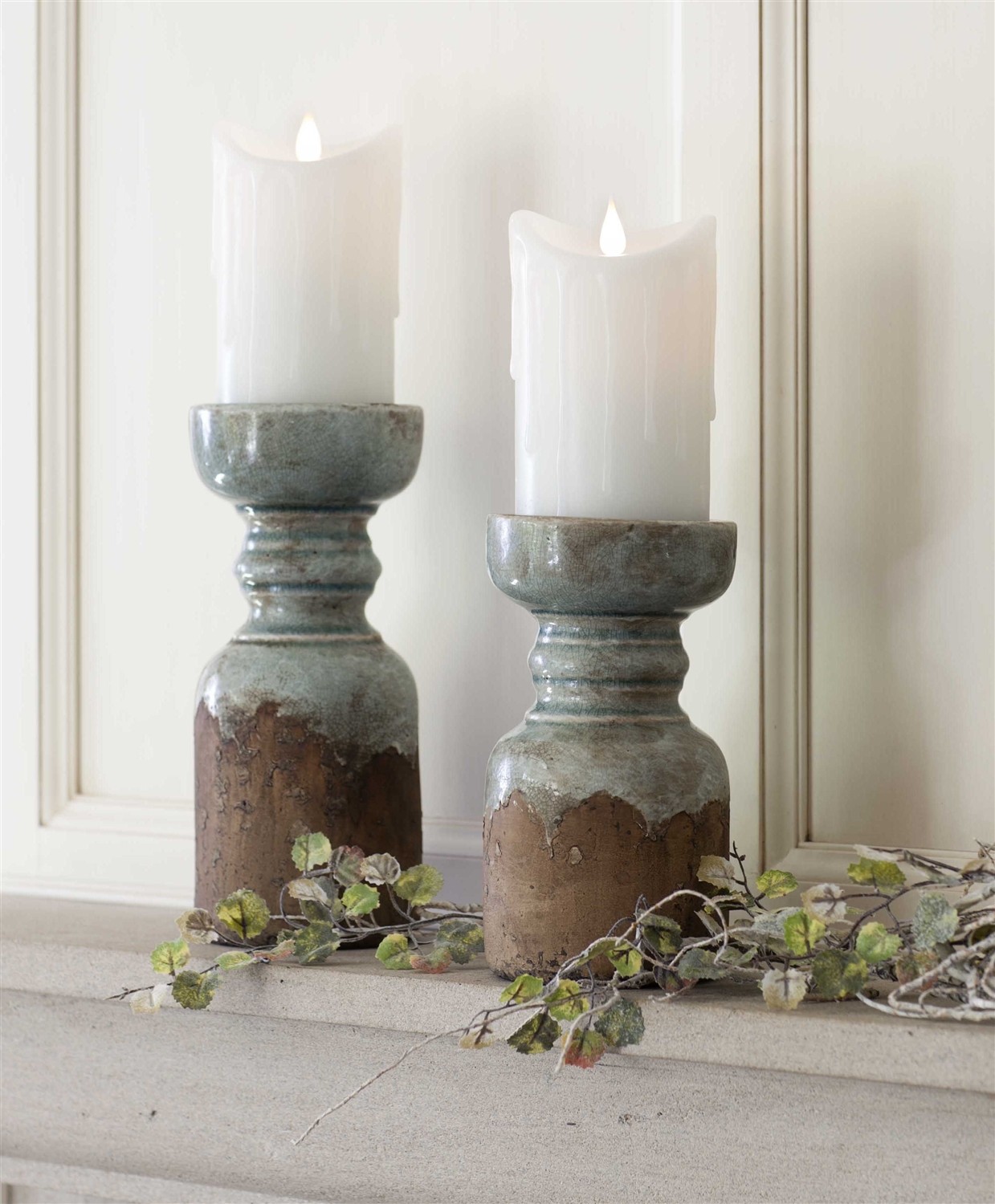 Rustic Candle Holders (Set of 4) 8"-9.75"H Stoneware