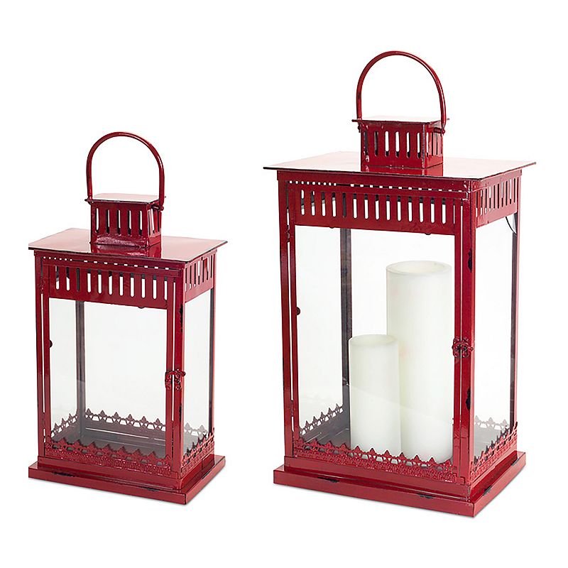 Lanterns (Set of 2) 20"H, 25"H Metal/Glass