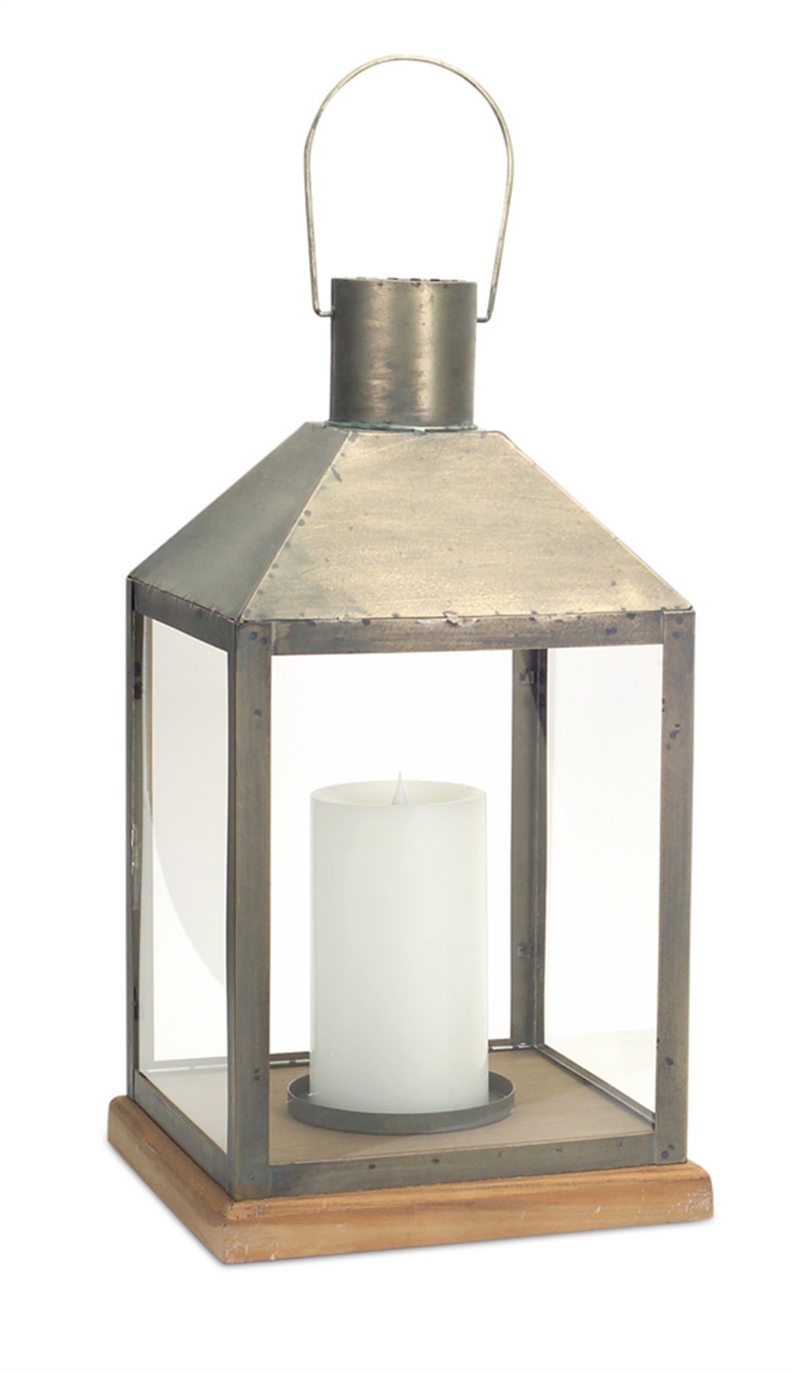 Lantern 19.75"H Metal/Glass/Wood