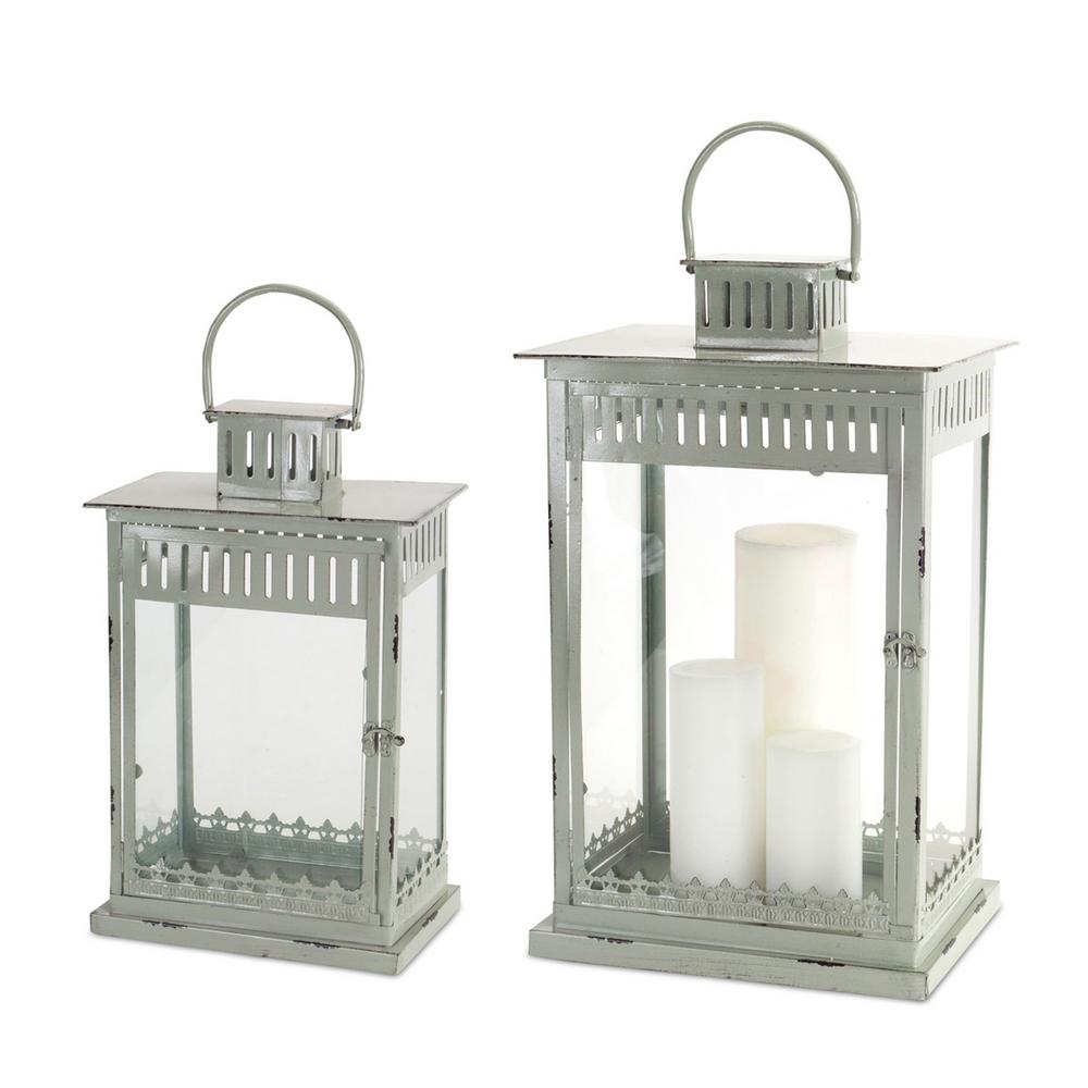 Lantern (Set of 2) 16", 21"H Metal/Glass