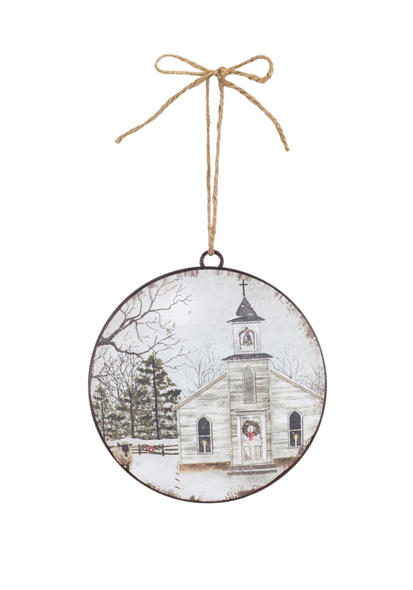 Church Disc Ornament (Set of 12) 6"D Metal