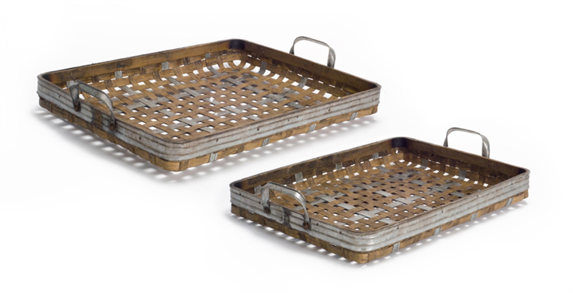 Woven Tray (Set of 2) 18.5"D, 21"D Bamboo/Metal