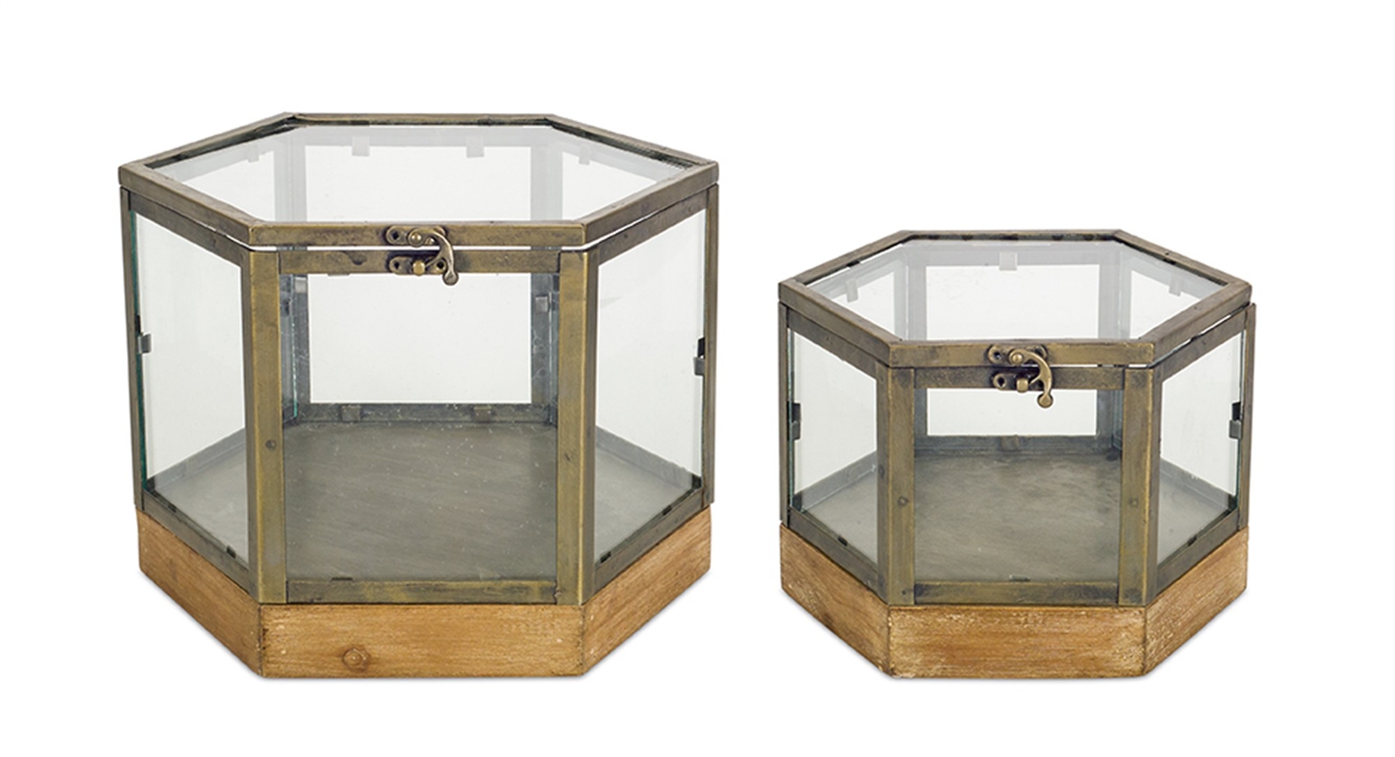 Octagon Box (Set of 2) 8"H, 10"H Metal/Wood