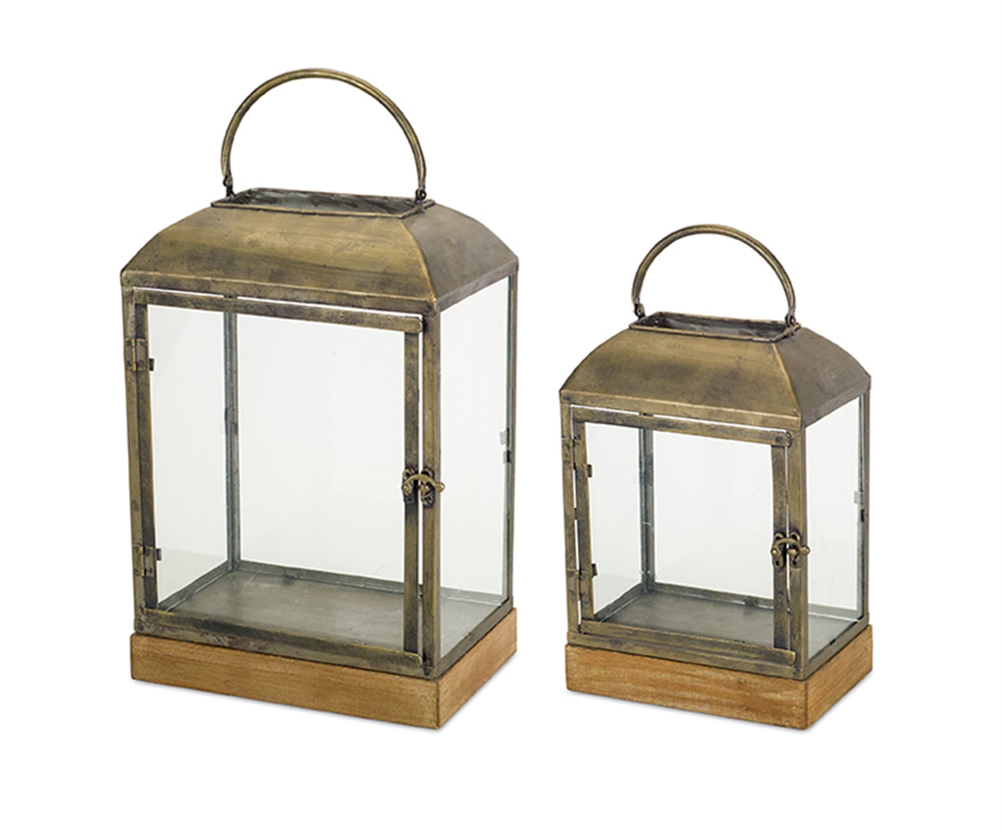 Lantern (Set of 2) 13"H, 16.25"H Metal/Wood