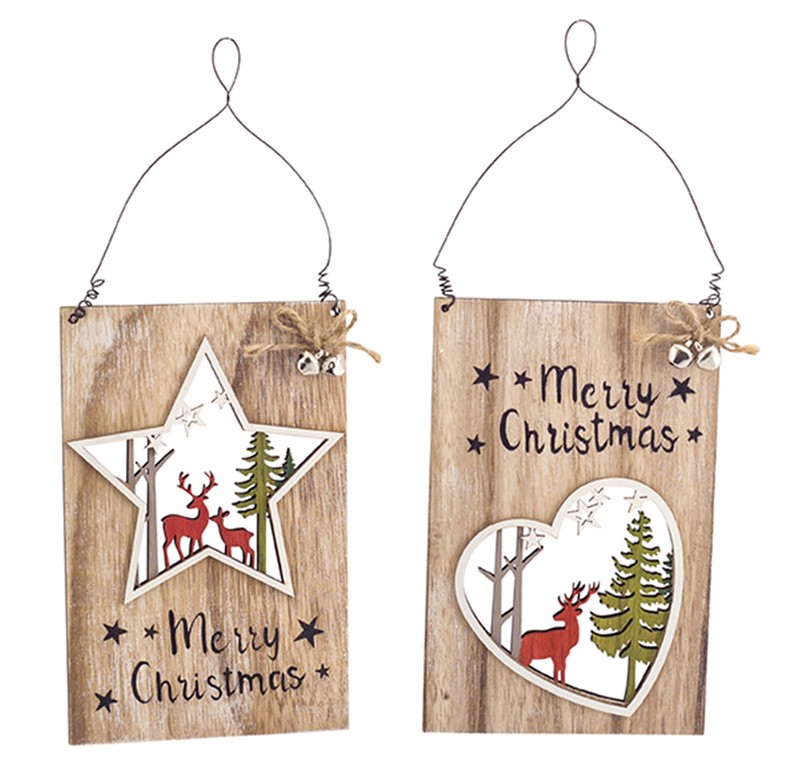 Star and Heart Ornament (Set of 12) 7"H Wood