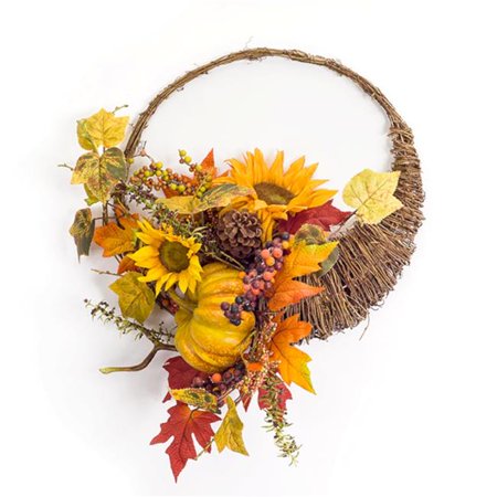 Sunflower/Gourd Cornucopia Wreath 20.5"L x 15.5"H Foam