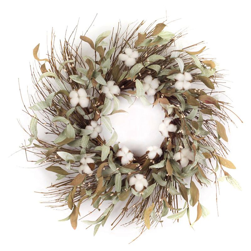 Cotton/Leaf Wreath 28"D EVA