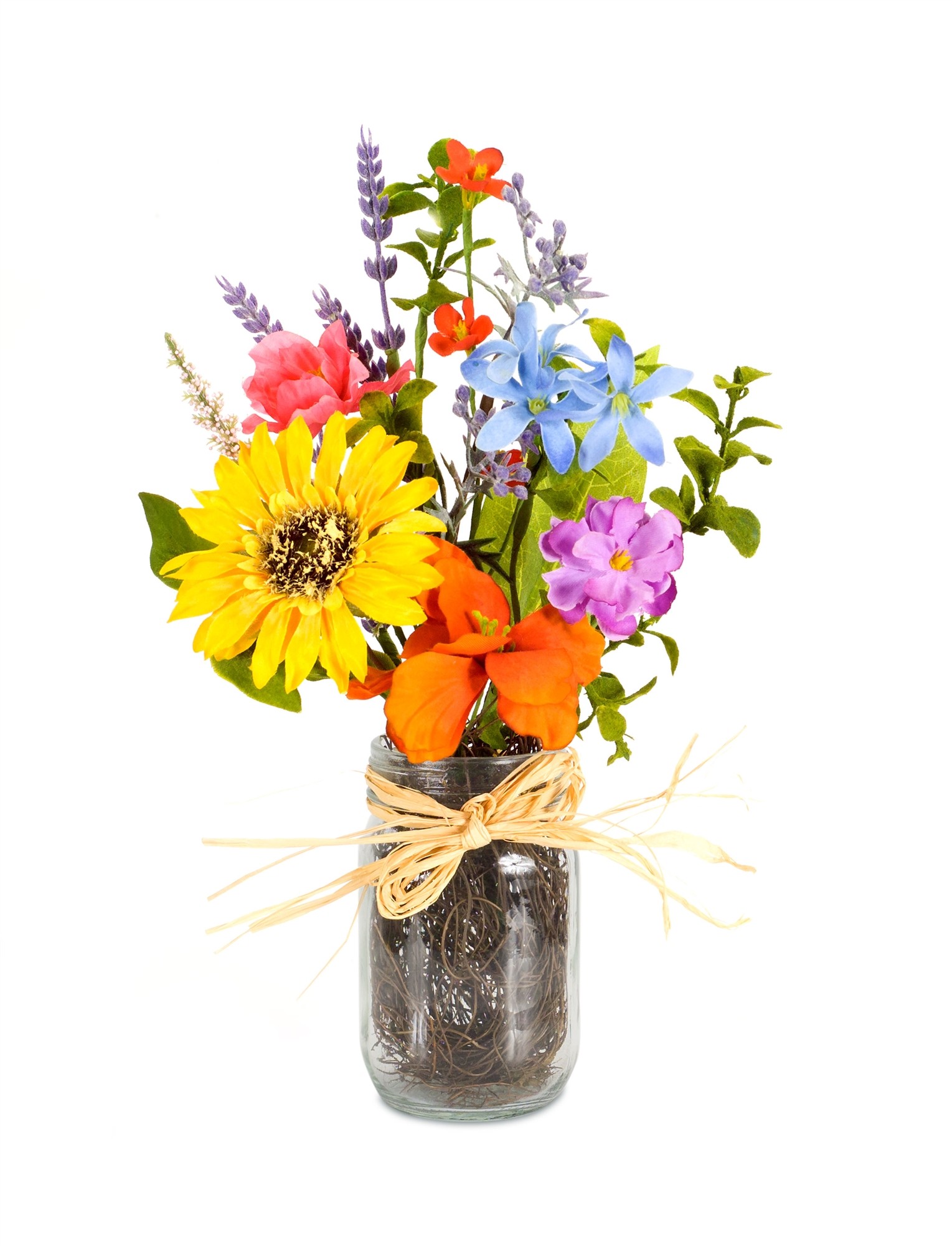 Mixed Floral/Sunflower Vase (Set of 4) 9" x 13.5"H Polyester/Glass