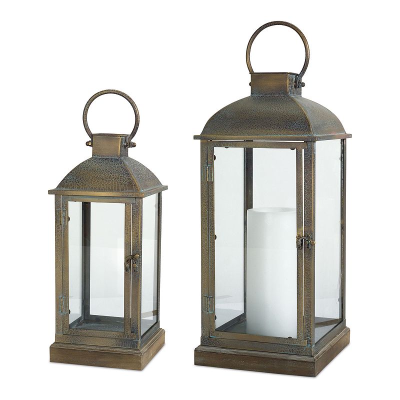 Lantern (Set of 2) 15.5"H, 19.75"H Metal/Glass