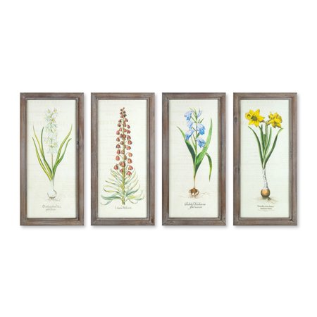 Framed Floral Print (Set of 4) 10.25" x 21.25"H Wood/Glass